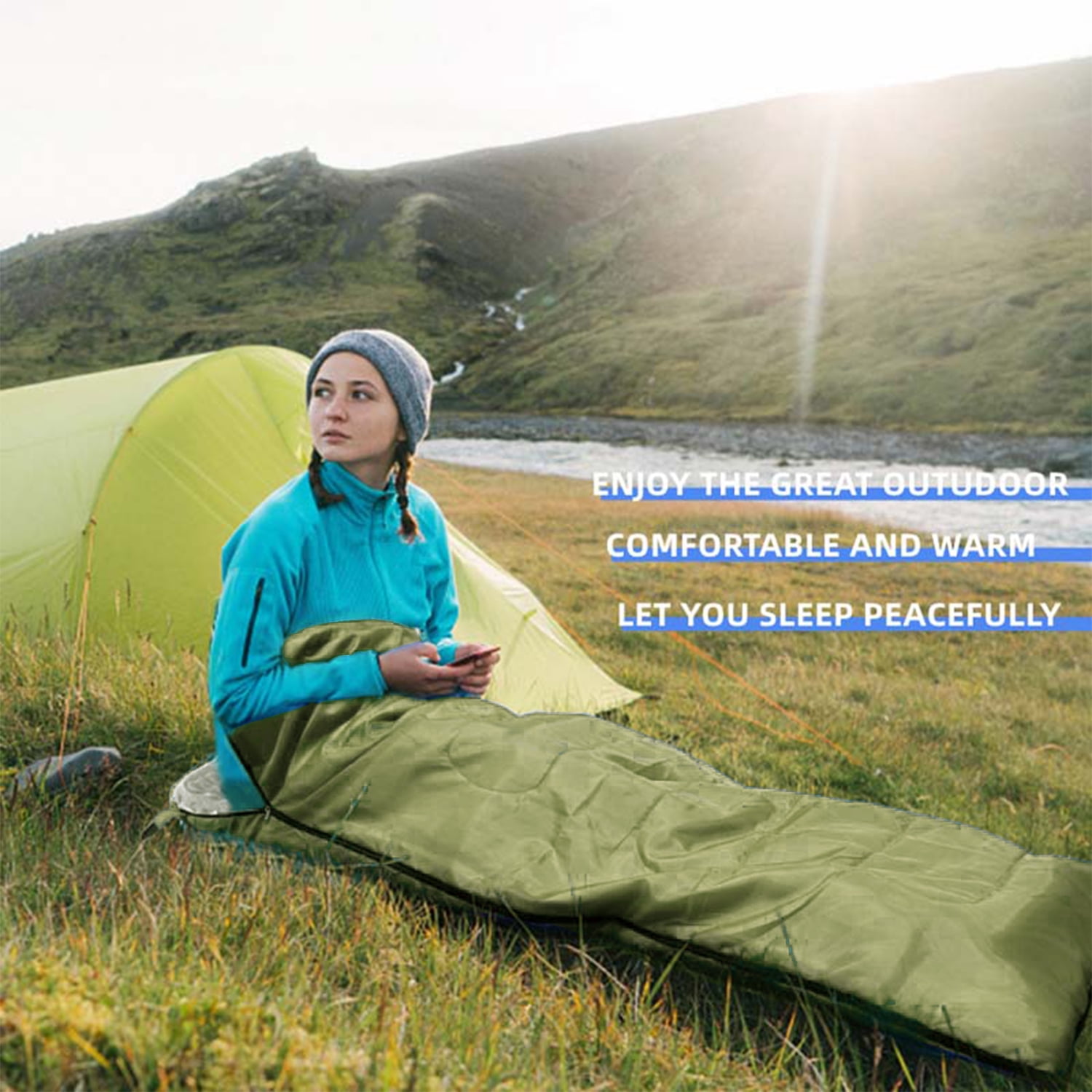 eYotto 83" Sleeping Bag, Camping Waterproof Lightweight Sleeping Bag for Adult, Camping Gear Equipment for Travel Camping Picnic Climbing (Deep Green, 41℉- 68 ℉)