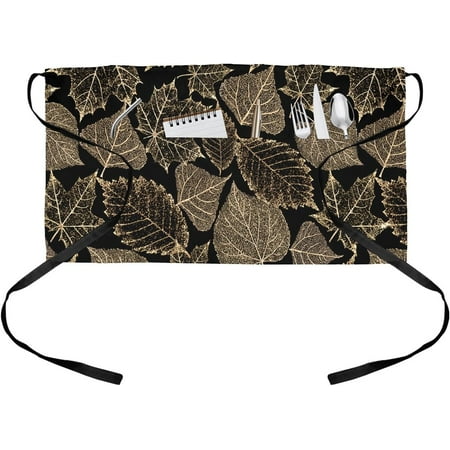 

Waist Apron with Pockets Half Apron Waitress Waiter Chef Works Unisex Short Aprons Autumn Maple Leaves Gold Black