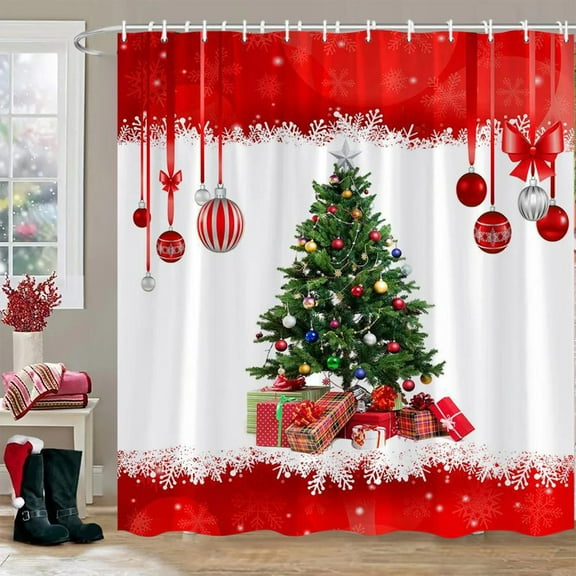 Btomtd Christmas Themed Shower Curtain for Holiday Decor, Festive Shower Curtain Liner for Bathroom, Cheerful Shower Curtains for Household Use - 35.43"x70.86", D