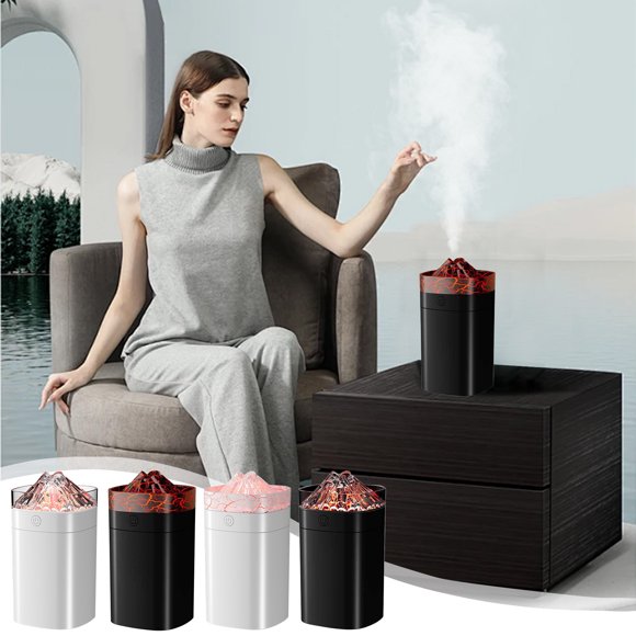 Xihbxyly Humidificador Volcán Colorido, Alta Salida de Vapor, Funcionamiento Silencioso, Espectáculo de Luces Led, Relajación En El Dormitorio, Temporizador de Bajo Consumo, Tamaño Compacto y Portáti