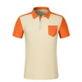 thumbnail image 3 of Tops for Men under $5 Short Sleeved Lapel Pocket Color Blocked Button Up Casual Polo T Shirt Classic Casual Golf Collar Tee with Pocket Orange S, 3 of 5
