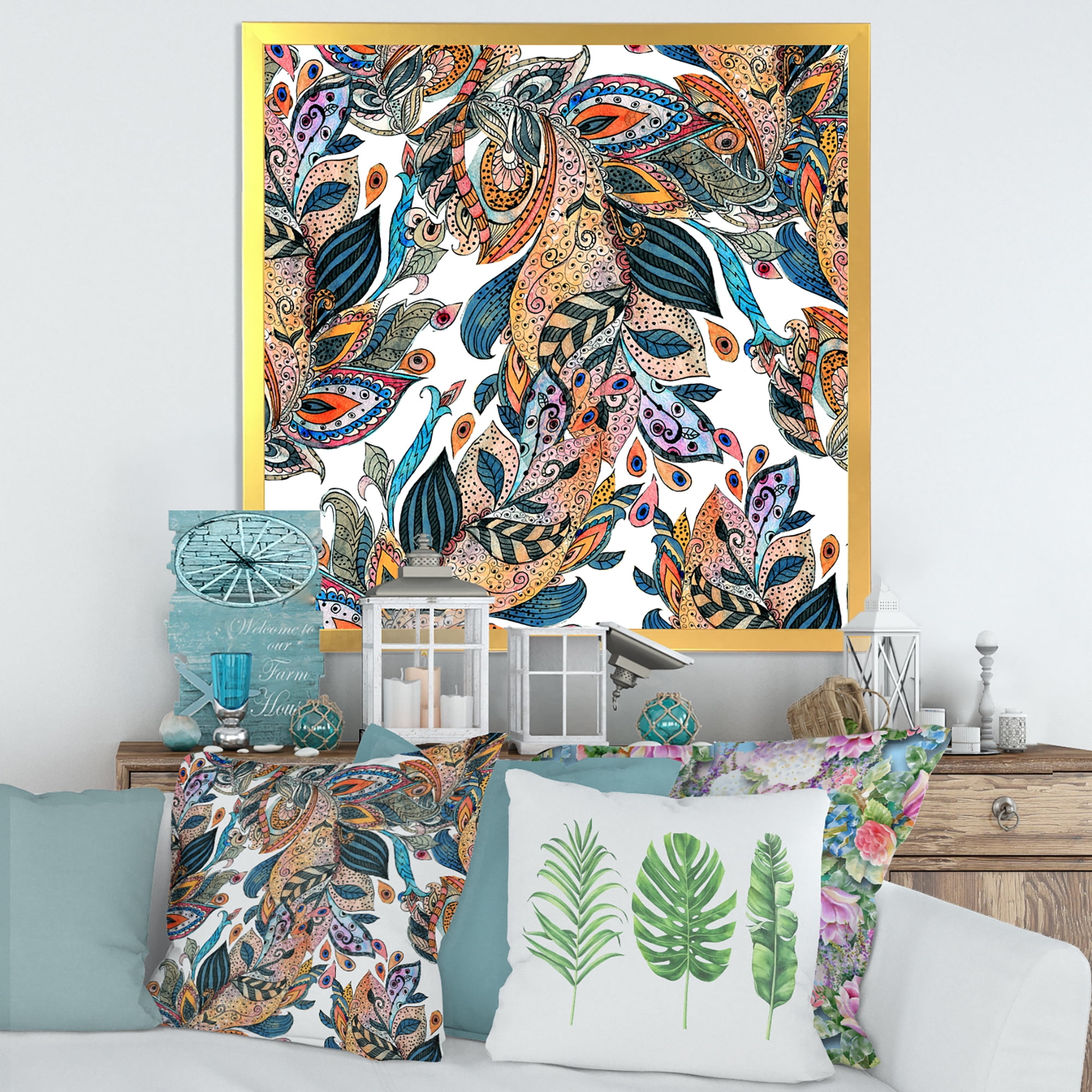Designart 'Floral Seamless Abstract Texture Pattern' Traditional Framed Art Print