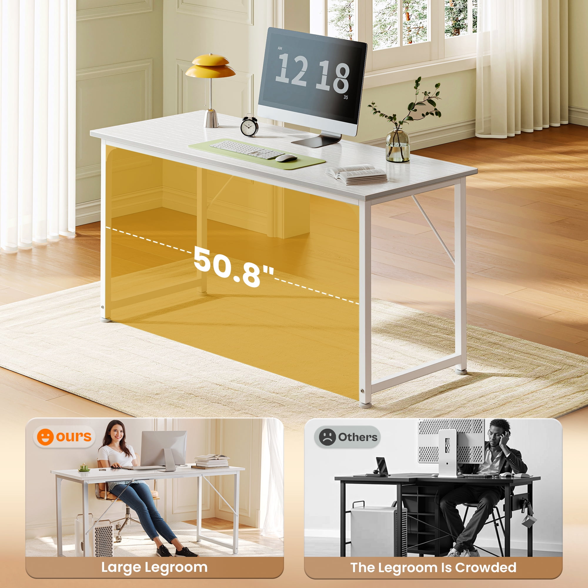 54" Computer Desk, Modern Office, Study & Gaming Desk with Storage, Large Legroom, Sturdy Metal Frame