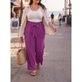 thumbnail image 3 of Cueply Womens Wide Leg Pants Plus Size Elastic Tie Knot Lounge Pants Loose Trousers with Pockets, 3 of 7