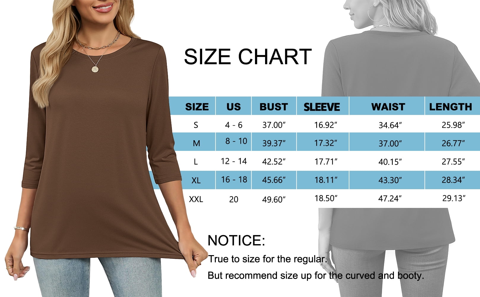MOSHU 3 Pack 3/4 T Shirts for Womens Crew Neck Womens Shirts Dressy Basics Tees Casual Loose Fit Fall Tops