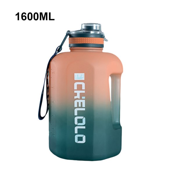 2.2L Water Bottle Gradient Kettle Plastic Jug with Time Marker Storage Container Workout Mug Accessories Camping Gradient Blue 1600ML