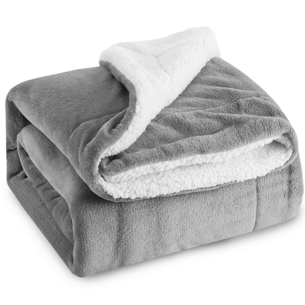 Sherpa Fleece Blanket Twin Size Gray Reversible Plush Throw Blanket