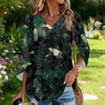 thumbnail image 4 of Delconic Womens V Neck Three Quarter Sleeve Floral Print Casual Loose Fit T Shirt Top Lightweight Soft Fabric Blouse for Daily Wear Office Travel Dark Green L, 4 of 7