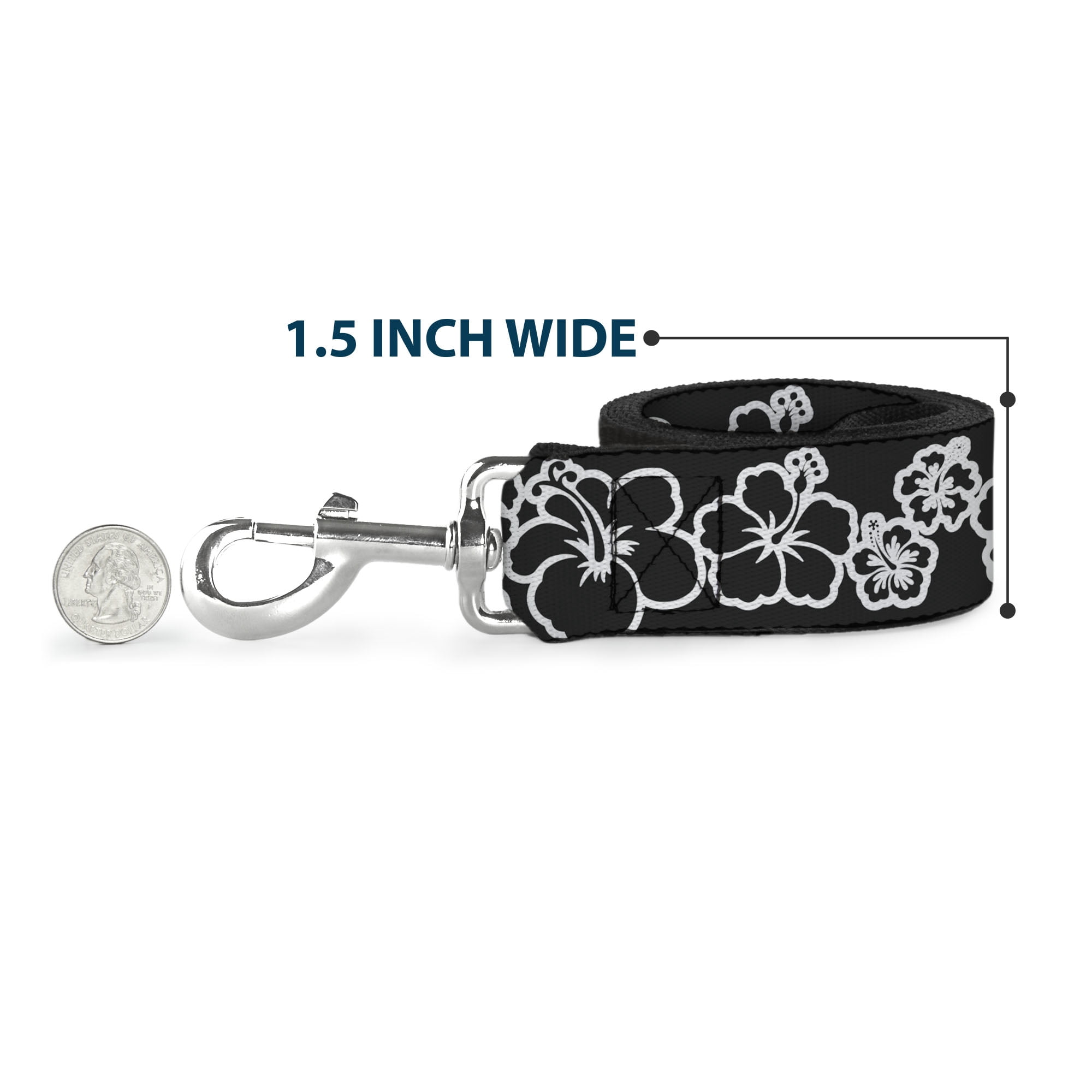 Buckle-Down Pet Leash, Dog Leash, Hibiscus Outline Black White, 6 Feet Long 1.0 Inch Wide