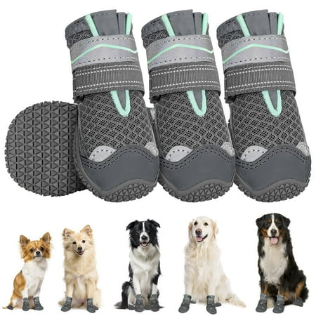 SlowTon Dog Shoes FEV6 for Large Small Medium Dogs - Dog Boots for Summer Hot Pavement  Paw Protector for Outdoor Walking Winter Snow  Anti-Slip Rubber Dog Booties for Hardwood Floor (GY  1)