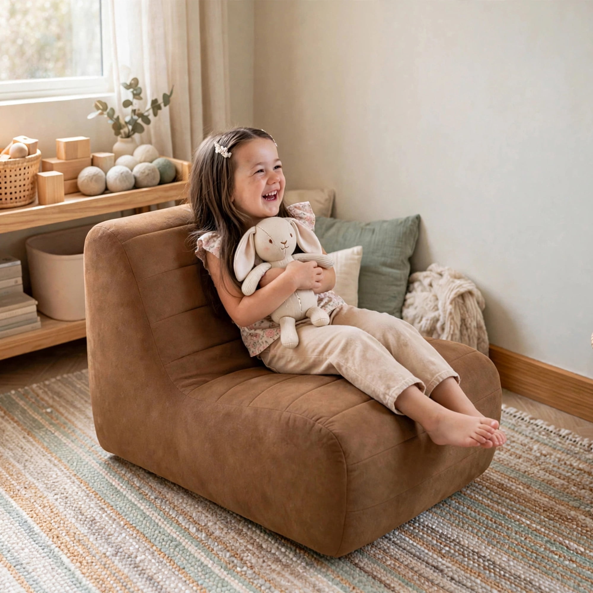 Big Joe Modora Kids Bean Bag Lounger, Chestnut Vegan Suede