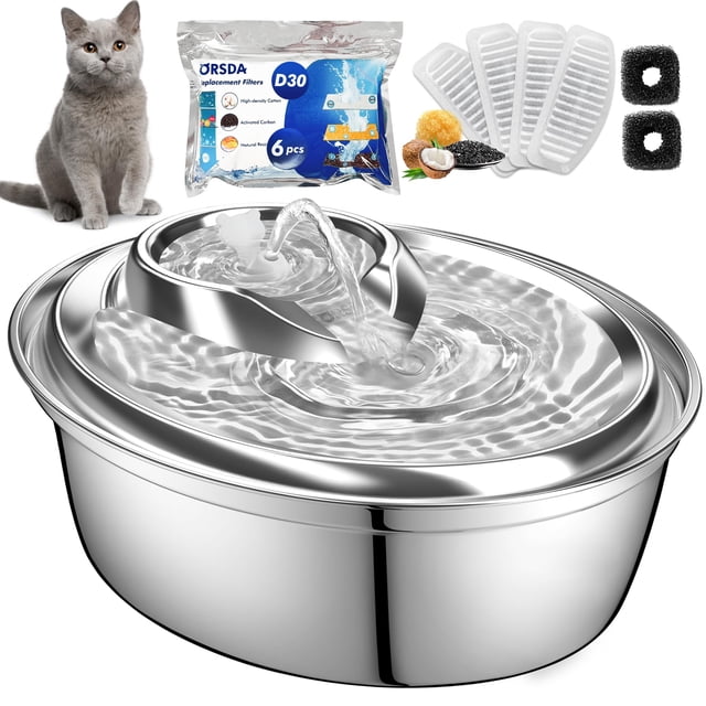 Fuente de agua para mascotas ORSDA de acero inoxidable 2L para gatos y perros