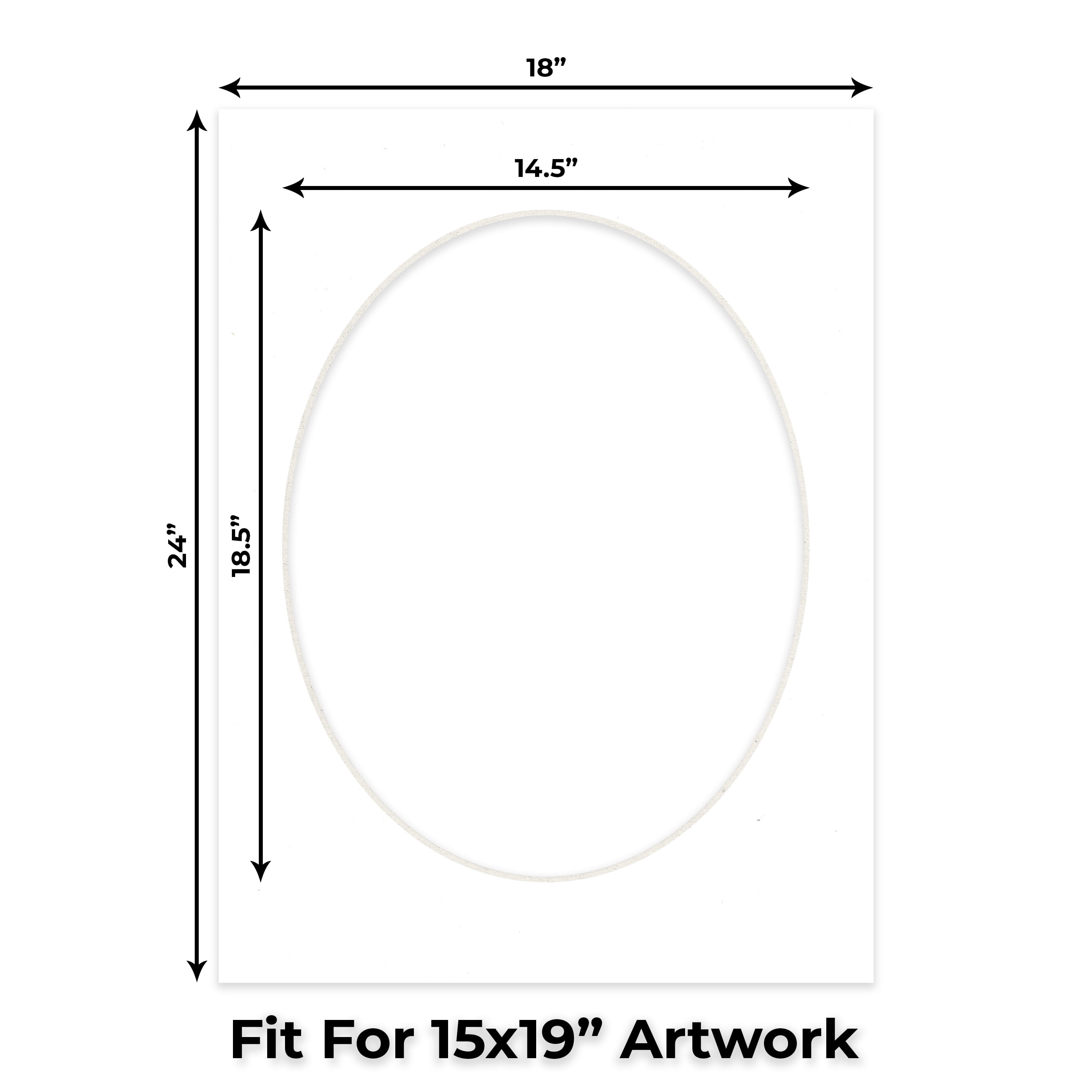 White Picture Frame Mat for 18x24 Frames - Oval Opening for 15x19 Photos - 25 Mats