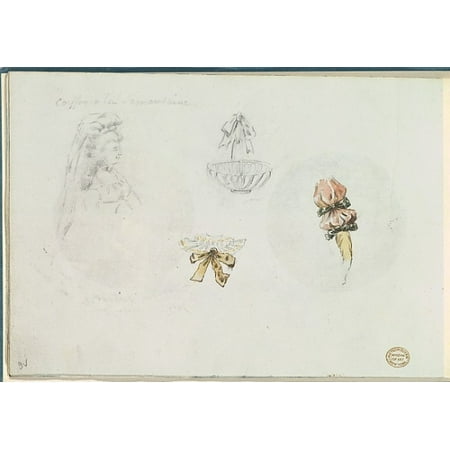Four Costume Design Sketches of a Woman a Basket a Collar and a Sleeve Poster Print by Anonymous French 18th century (18 x 24)