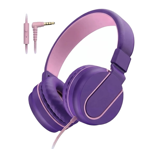 Pedoxline Kids Headphones with Microphone, Foldable 85/94dB Safe Volume Stereo Adjustable over Ear Headphones for Kids, Girls, Boys, Comfort Fit for Online Classes & Trave (Purple and Pink)