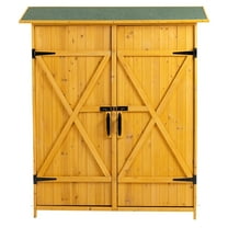 Outdoor Storage Shed with Lockable Door, Wooden Tool Storage Shed with Detachable Shelves and Pitch Roof