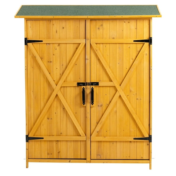 Outdoor Storage Shed with Lockable Door, Wooden Tool Storage Shed with Detachable Shelves and Pitch Roof