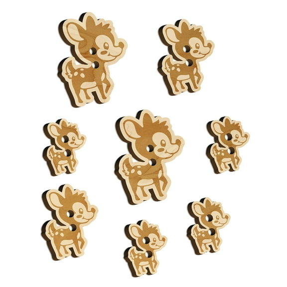 Adorable Baby Deer Fawn Wood Buttons for Crochet Knitting Sewing DIY Craft - 1.00 Inch Medium (7pcs)