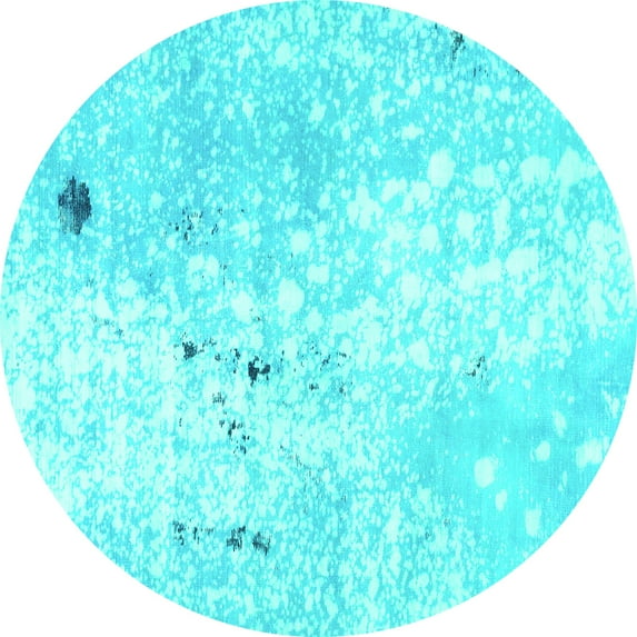 Ahgly Company Machine Washable Indoor Round Abstract Turquoise Blue Modern Area Rugs, 8' Round