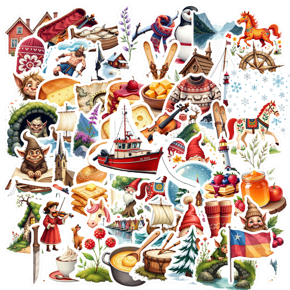 illustration Norway Culture Stickers, Waterproof Norway Culture Sticker for Water Bottle Laptop Phone Cases Planner Skateboard Luggage Helmet Party Favor Decor, Ideal for Adults Teens Teacher Rewards
