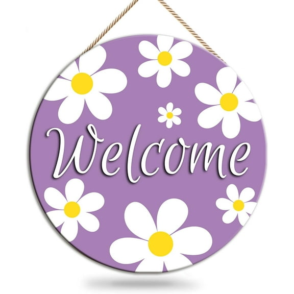 Daisy Welcome Door Sign Spring Welcome Door Hanging Sign Round Wooden Hanging Decoration Welcome Door Plate Pendant for Spring Holiday Farmhouse Home Porch Decor