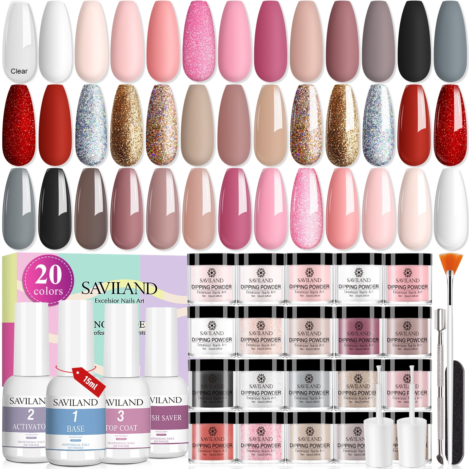 Buy Saviland 29PCS Dip Powder Nail Kit 20 Colors Dipping Powder and