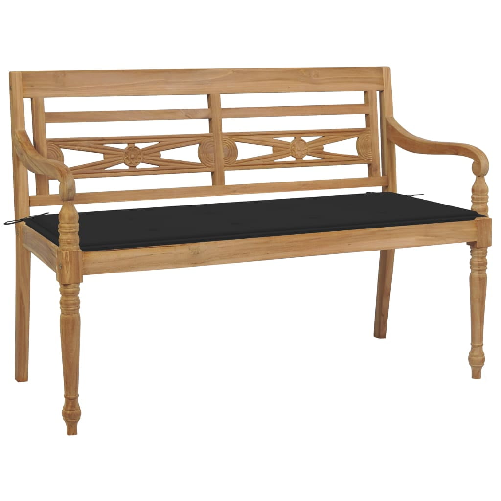 Batavia Bench with Black Cushion 44.1" Solid Teak Wood Outdoor Benches