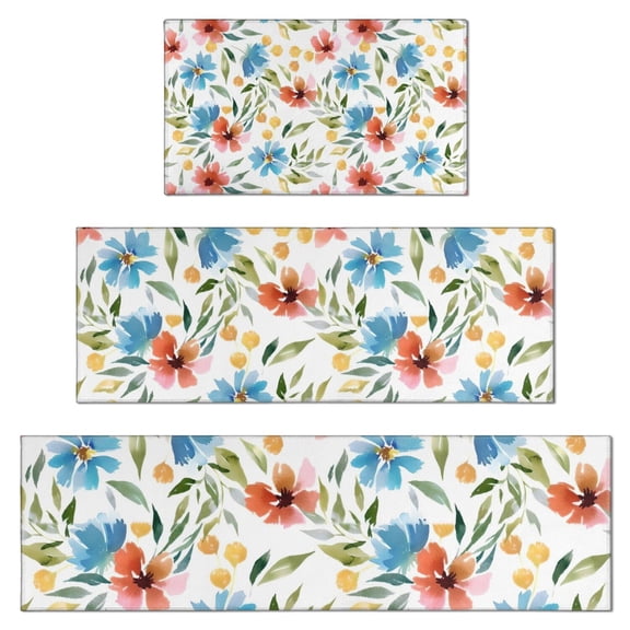 Pioneer Flower Floral Print Pattern Kitchen Rugs Sets Of 3,Kitchen Runner Rugs Non Skid Washable,Decorative Kitchen Floor Mats for Kitchen,Sink,Laundry,17"x30" 17"x47" 17"x59"