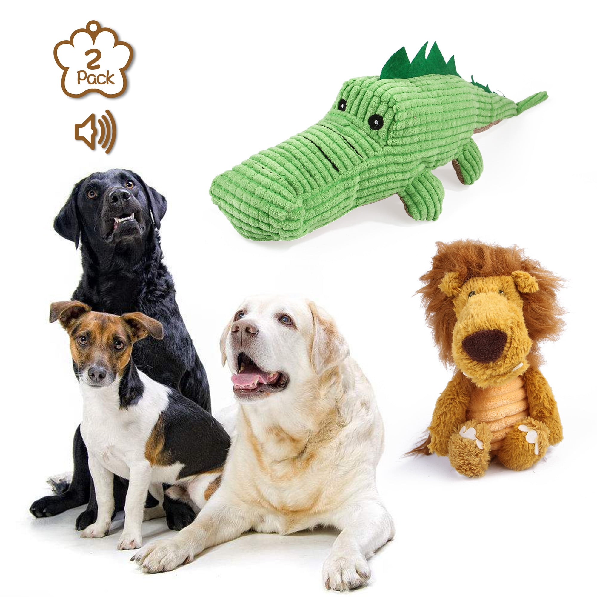 Kepooman Dog No Stuffing Plush Squeaky Toys for Small Medium Large Dog, Durable Dog Cute Animals Chew Toys for Teething Pet, Crocodile + Lion Kepooman Dog No Stuffing Plush Squeaky Toys for Small Medium Large Dog, Durable Dog Cute Animals Chew Toys for Teething Pet, Crocodile + Lion