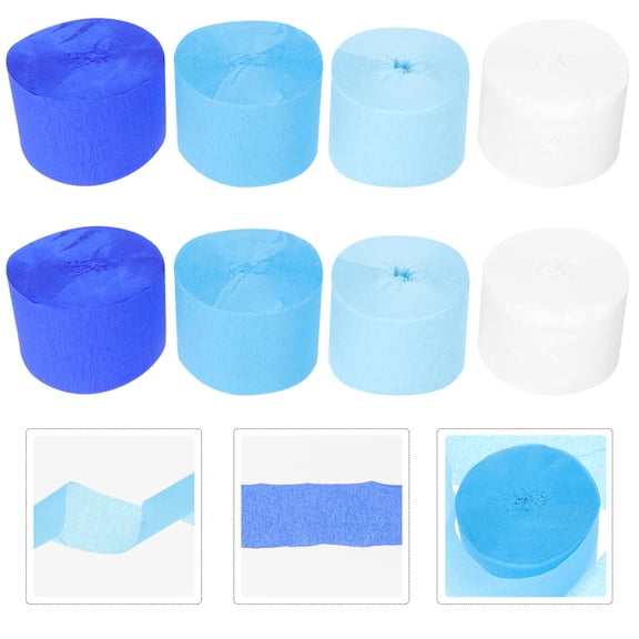 AURARMLET 8Pcs Blue Crepe Paper Rolls Durable Paper Streamers for Festival Birthday Party Decoration