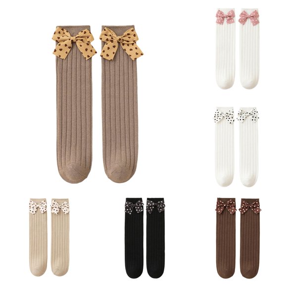 Xijirk Girls Heart Bow Calf Socks Vertical Ribbed Cute Decorative Toddler Socks for Little Girls 0-12 Years