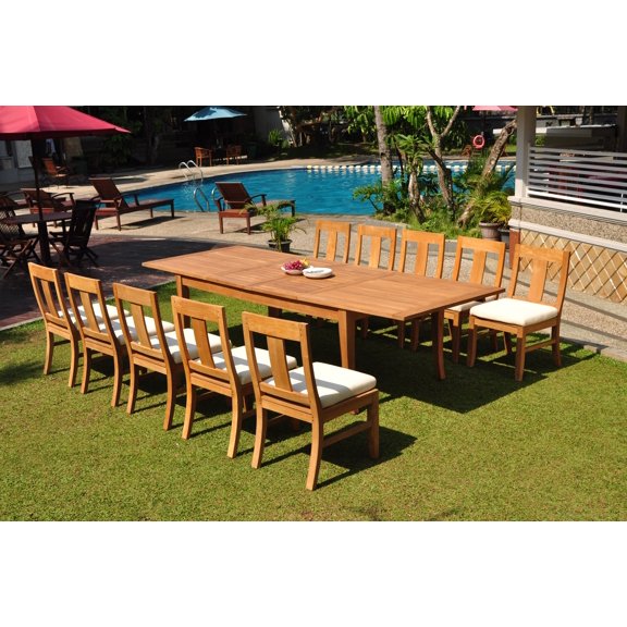 Grade-A Teak Dining Set: 10 Seater 11 Pc: 122" Atnas Double Extension Rectangle Table And 10 Osborne Armless Chairs Outdoor WholesaleTeak #WMDSWVm