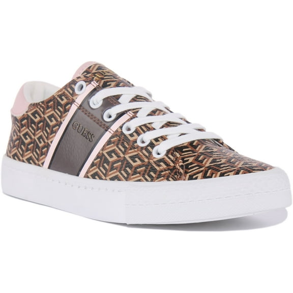Guess Ester Women's Low Top Lace Up Synthetic Casual Trainers In Brown Size 5.5