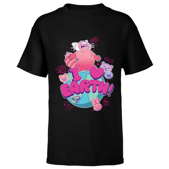Disney and Pixar’s Turning Red I Heart Earth Day Panda Mei - Short Sleeve T-Shirt for Kids - Customized-Black