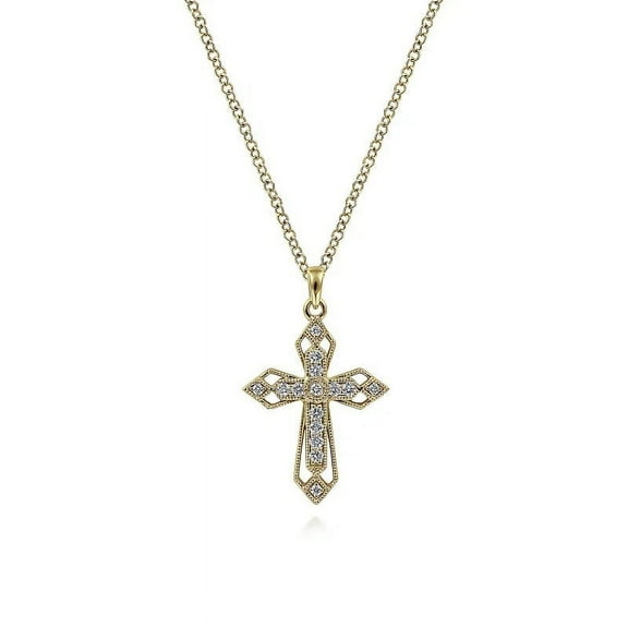0.50 Ct Beautiful Round Cut Natural Diamond ChritstmasAngel Figure Cross Pendant Necklace for Women 14K Yellow Gold With 18 inches chain
