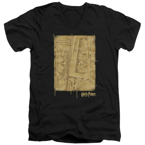 Harry Potter - Marauders Map Interior - Slim Fit V Neck Shirt - XX-Large