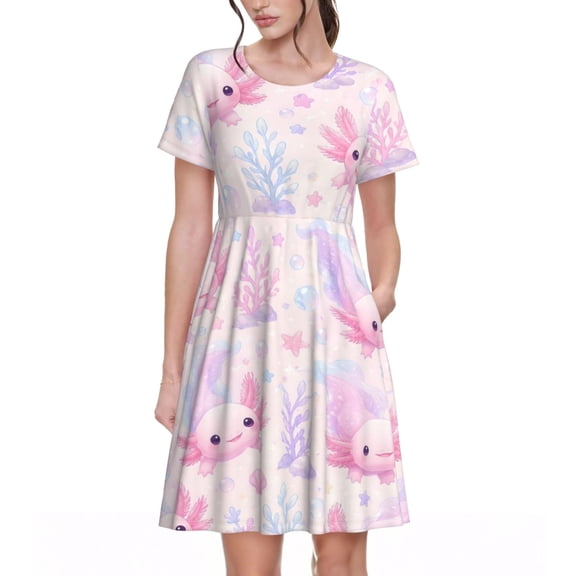 Cute Pink Axolotl Dresses Short Sleeve Nightdresses for Women
