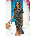 thumbnail image 3 of Furvclv Women's Boho Floral Short Sleeve V Neck Ruched Bodycon Dress with Tie Slit Hem Beach Dress, 3 of 6