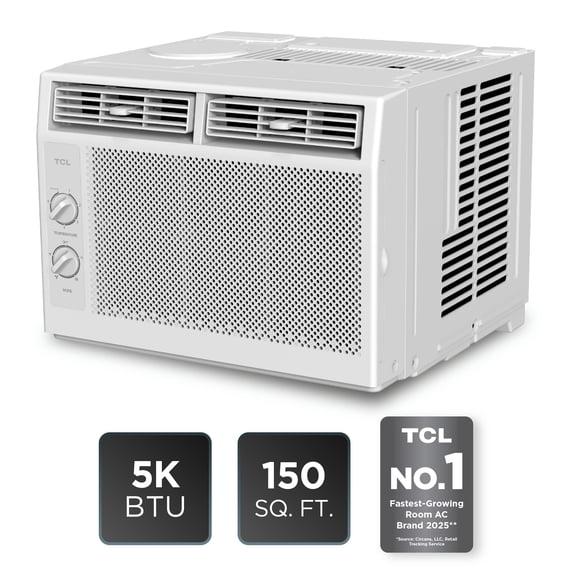TCL 5,000 BTU Mechanical Window Air Conditioner (White) - Two-in-One Cooling & Fan, 7 Temperature Settings, Dual Fan & Cooling Speeds, Compact Fit, Washable Filter, Cools up to 150 Sq ft - W5WM-3