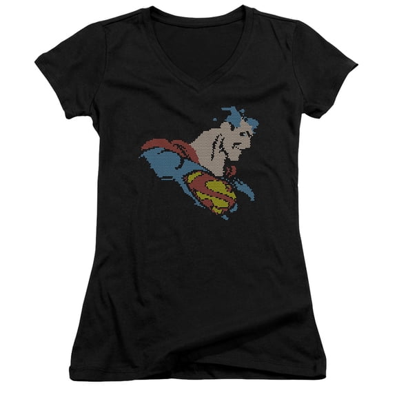 DC Comics Lite Brite Superman Junior Women's V-Neck T-Shirt Black