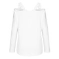 thumbnail image 5 of XFLWAM Women's Casual Cold Shoulder Tops V-Neck Lace Hollowed Out Long Sleeve Shirts Loose Comfy Tees White S, 5 of 6
