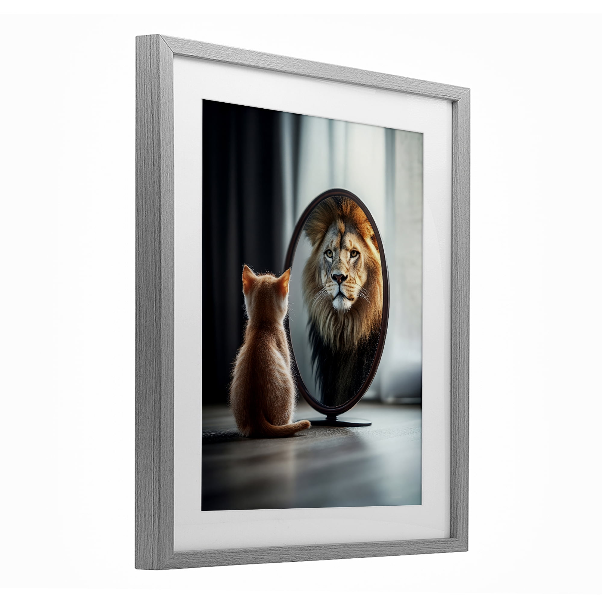 Stupell Industries Kitten Becomes Lion Illusion Gray Framed Print Under Glass, design by Scott Stulberg
