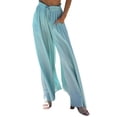 thumbnail image 2 of Pantalones Anchos de Pierna para Mujer, Pantalones Palazzo Florales Fluidos para Mujer, Pantalones Casuales de Verano de Cintura Alta. Estampado Azul L, 2 of 7