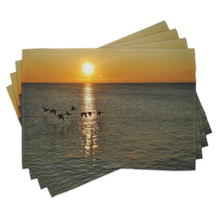 

Birds Placemats Set of 4 Silhouettes of Canadian Geese Flying Over a Lake at Sunrise Romantic Scenery Washable Fabric Place Mats for Dining Room Kitchen Table Decor Orange and Gray by Ambesonne