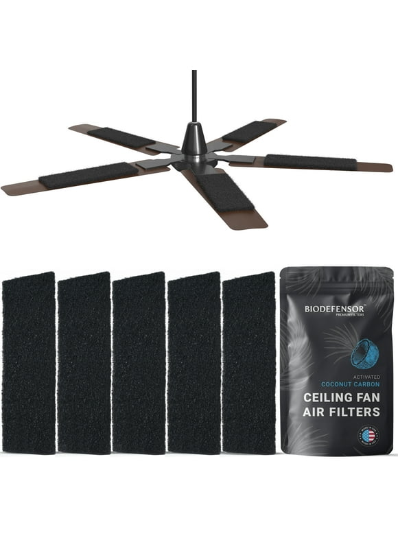 Biodefensor Ceiling Fan Filters, Activated Carbon Pads, Easy Install, Captures Dust, Odors, Airborne Particles (5-Pack)