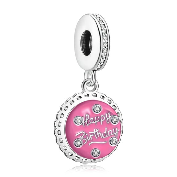 925 Sterling Silver Charm for Women Bracelets Necklace Happy Birthday Cake Dangle Charm Gift