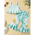 thumbnail image 2 of Seyurigaoka 2Pcs Infant Toddler Baby Girl Summer Outfit Solid Sleeveless Ruffle Crop Top + Floral Printed Bell Bottom Pants Clothes, 2 of 9