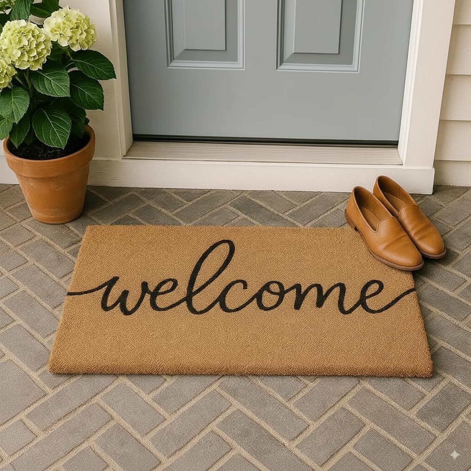Casafoyer Welcome Coir Doormat, Outdoor Front Door Mat with Non-Slip Backing, Durable Entrance Rug for Porch & Patio, 30 x 17 Inch
