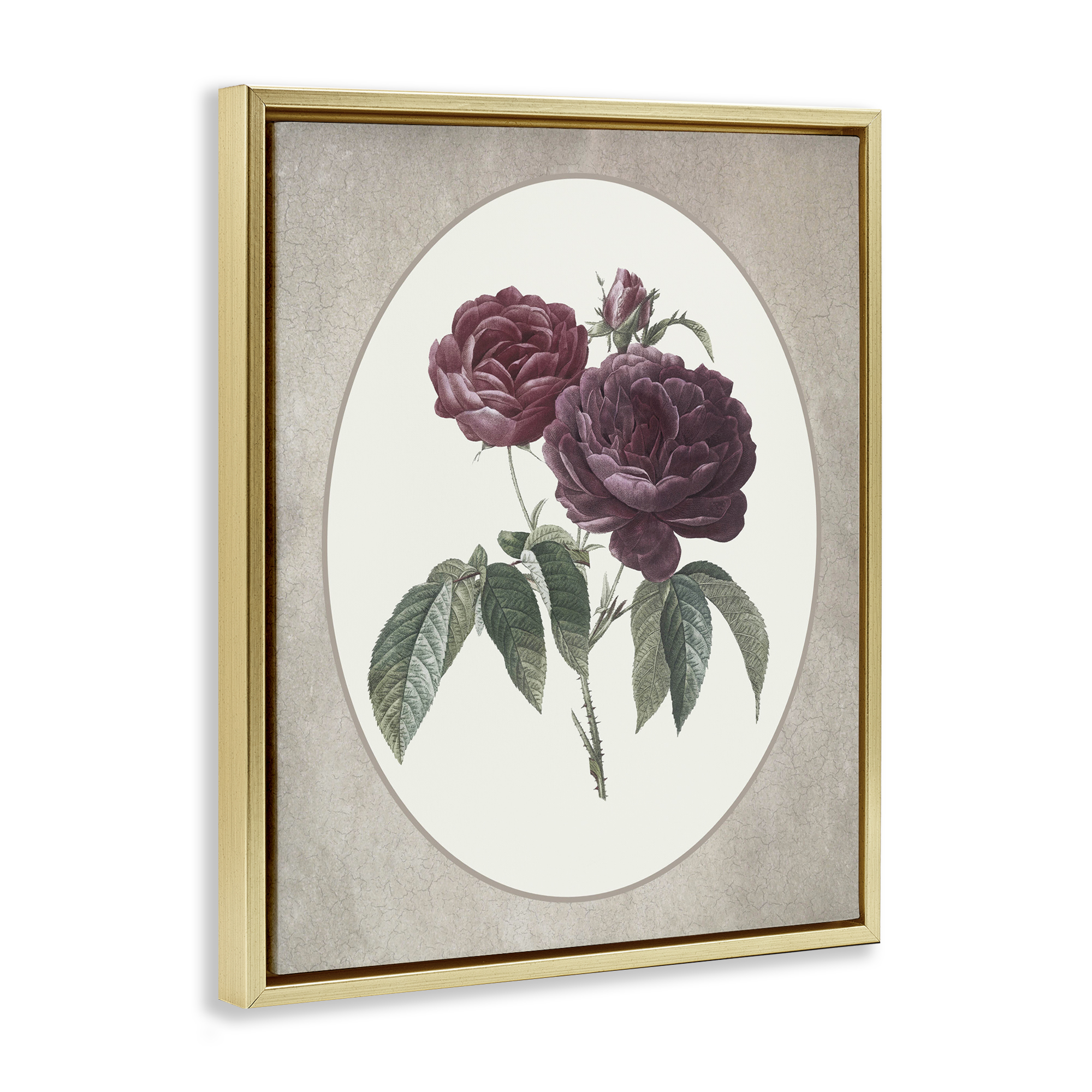Vintage Blooms within Oval Gold Framed Floater Canvas Wall Art, design by Lettered and Lined