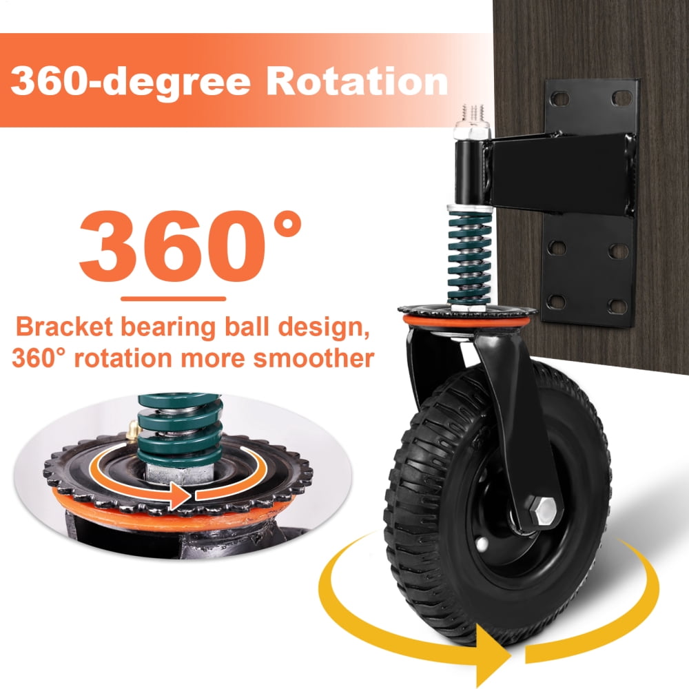 8 Inch Heavy Duty Fence Gate Wheel - 600lb Capacity for Metal Tube Gates with 360 Degree Rotation Spring Loaded Caster - Durable Wheel for Smooth Operation (Black）